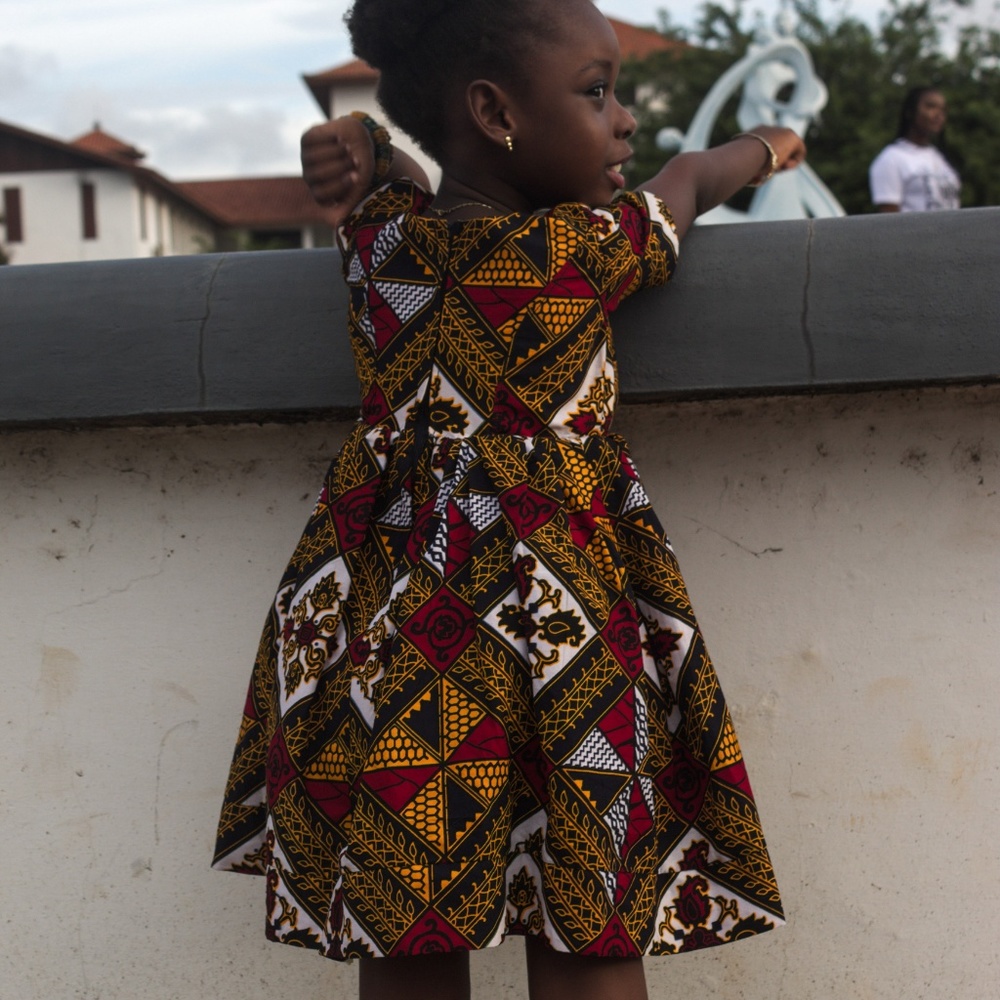 Girl's Brown African Ankara Print Dress - Picture 4 of 6